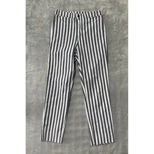 Brandy Melville Tilden Pants Women's Size 41 White Navy Stripe Flat Front Preppy